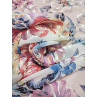 Przezroczysta tkanina szyfon na sukienki - pastelowe kwiaty piwonii